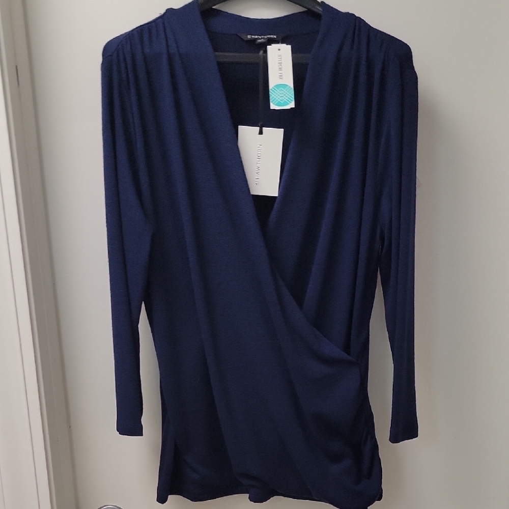 41 Hawthorn Navy Draped Wrap-Front Blouse - Picture 7 of 13